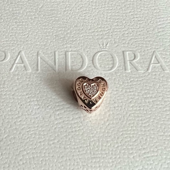Pandora Jewelry - Retired PANDORA Signature Heart Charm, PANDORA Rose & Clear CZ EUC